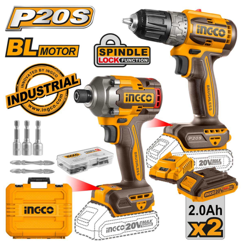 Σετ Δραπανοκατσάβιδο και Παλμικό 20V 2x2.0Ah Brushless INGCO CKLI20272E 802423 Σετ Δραπανοκατσάβιδο και Παλμικό 20V 2x2.0Ah Brushless INGCO CKLI20272E 802423