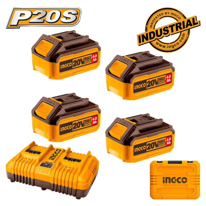 Σετ Μπαταρίες λιθίου-Ταχυφορτιστής διπλός 20V 4x4.0Ah INGCO FBCLI20244 781721