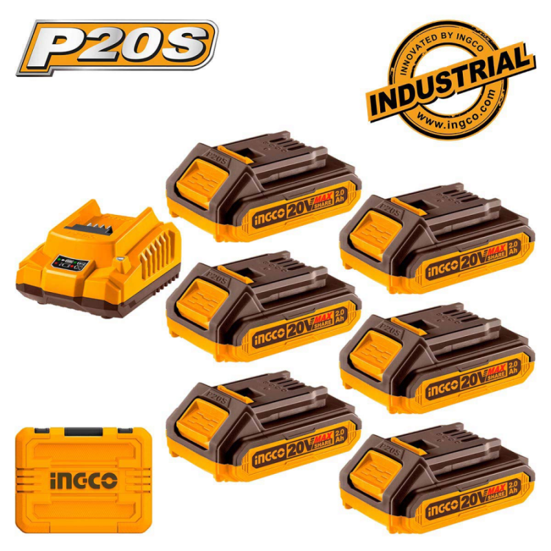 Σετ Μπαταρίες λιθίου-Φορτιστής 20V 6x2.0Ah INGCO FBCLI2062 781776 Σετ Μπαταρίες λιθίου-Φορτιστής 20V 6x2.0Ah INGCO FBCLI2062 781776