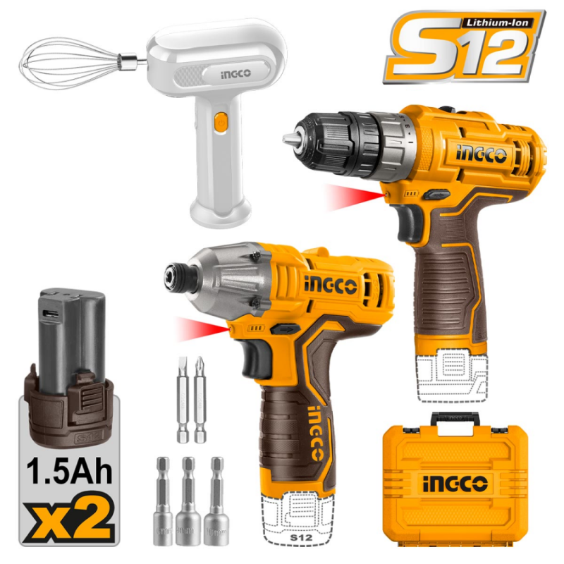 Σετ Δραπανοκατσάβιδο-Παλμικό-Μίξερ 12V 2x1.5Ah INGCO COSLI240205E 806407 Σετ Δραπανοκατσάβιδο-Παλμικό-Μίξερ 12V 2x1.5Ah INGCO COSLI240205E 806407