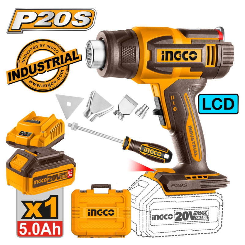 Πιστόλι θερμού αέρα 20V 5.0Ah INGCO HGLI20035 808869 Πιστόλι θερμού αέρα 20V 5.0Ah INGCO HGLI20035 808869