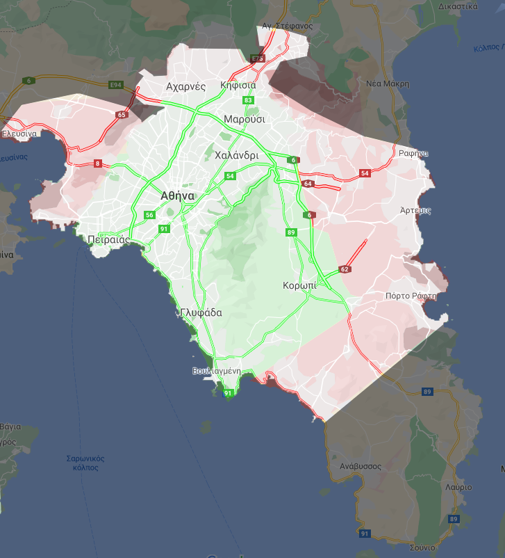Χάρτης περιοχών δικτύου παράδοσης εντός Αττικής